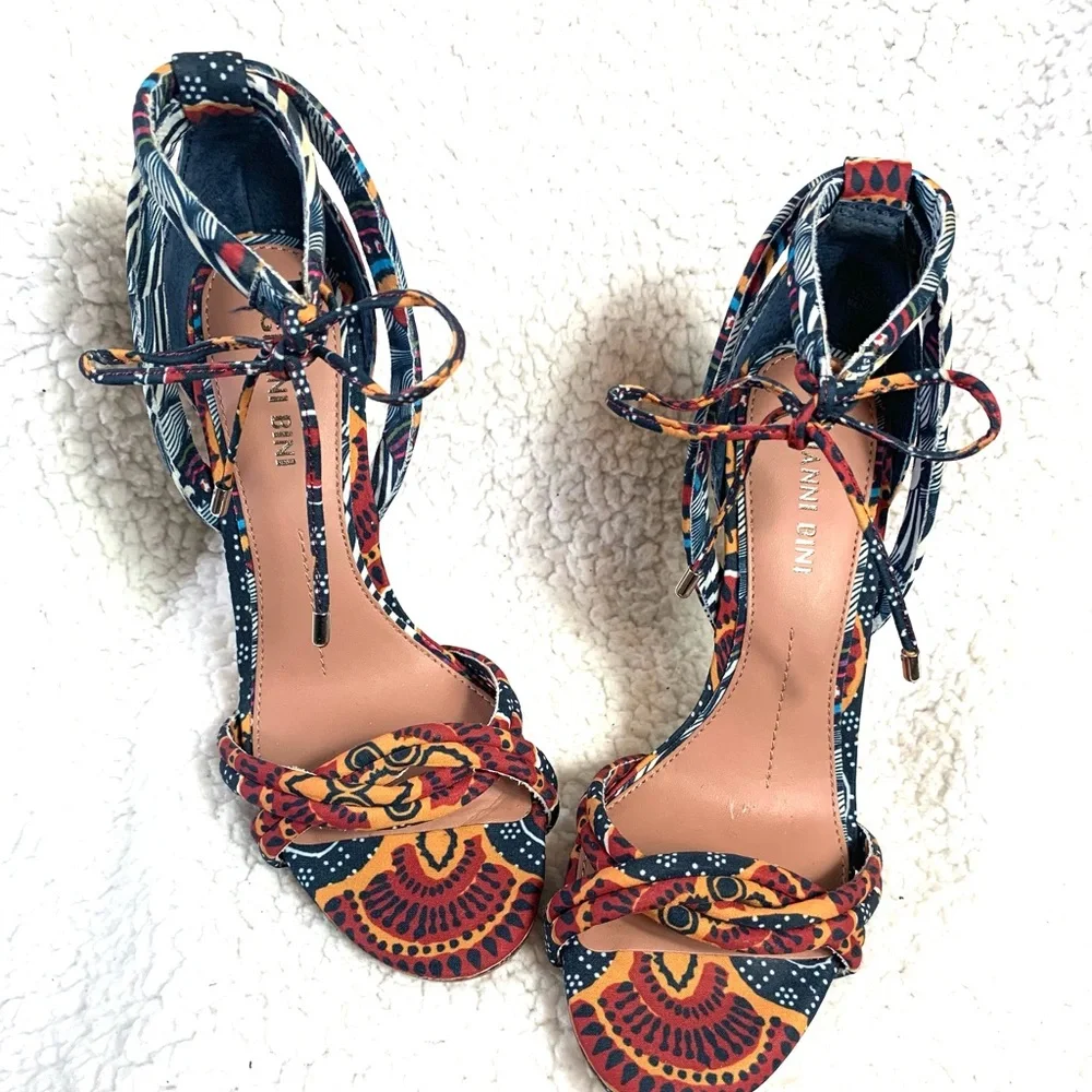 Gianni Bini Abbrie Print Ankle Tie Sandals - Picture 7 of 9